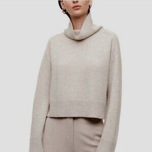 Aritzia Babaton XS Titus Cropped Turtleneck Sweater Light Grey White Merino Wool